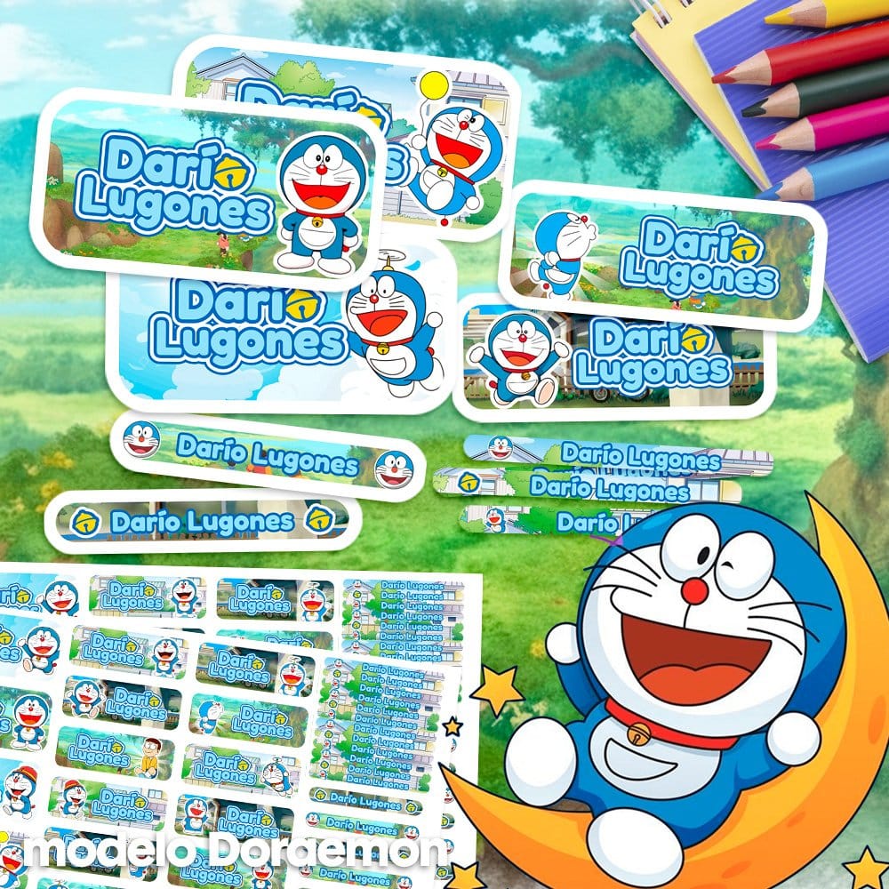 Etiquetas Escolares para Imprimir | Doraemon (Archivo Digital PDF)