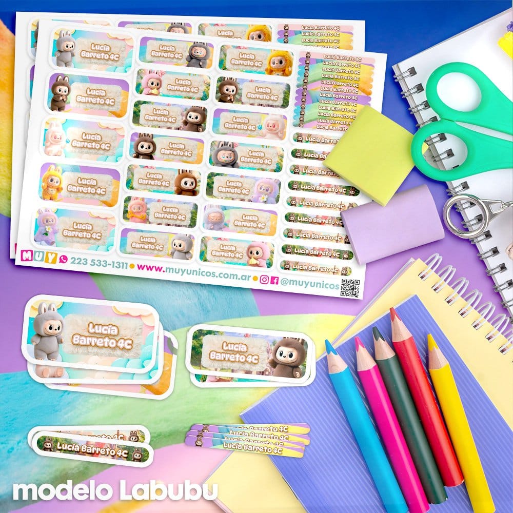 Etiquetas Escolares para Imprimir | Labubu (Archivo Digital PDF) - Imagen 2